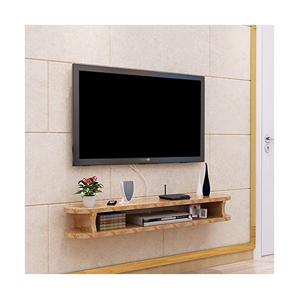 Meuble TV Flottant Meuble TV Flottant, Meuble TV Mural en Bois Ouvert à Deux étages avec Trou de Fil, pour Lecteur DVD Blu-Ra