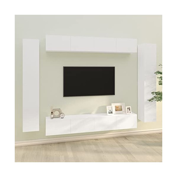 Camerina Ensemble de Meubles TV 8 pcs Blanc Brillant Bois dingénierie,Meuble TV,Table TV,Ensemble Meuble TV