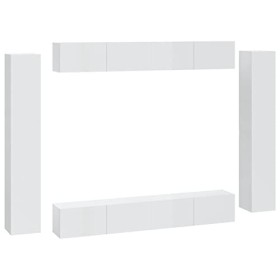 Camerina Ensemble de Meubles TV 8 pcs Blanc Brillant Bois dingénierie,Meuble TV,Table TV,Ensemble Meuble TV