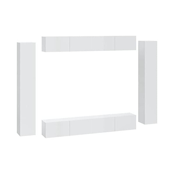 Camerina Ensemble de Meubles TV 8 pcs Blanc Brillant Bois dingénierie,Meuble TV,Table TV,Ensemble Meuble TV