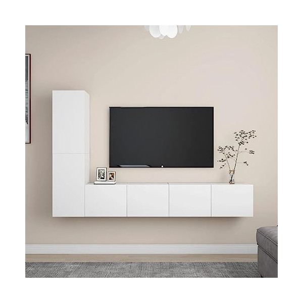 DCRAF Home Hardware Businese Ensemble de 4 meubles TV en bois dingénierie Blanc