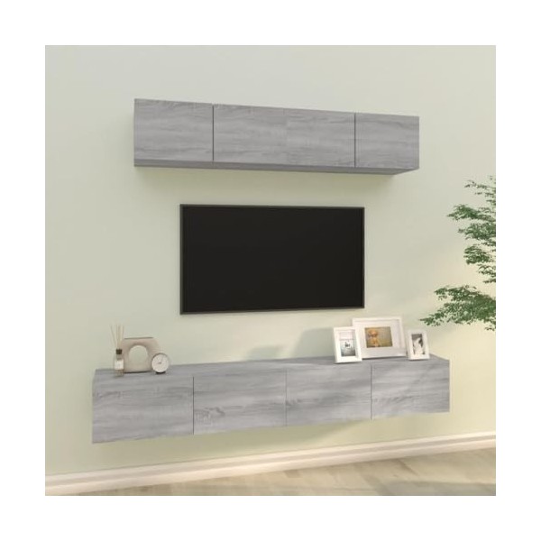 WOODEY Meuble TV 4 pièces Gris Sonoma Meuble en bois dingénierie