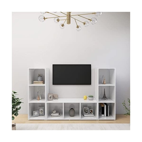 RAUGAJ Home Hardware Businese Lot de 3 meubles TV en bois Blanc brillant 107 x 35 x 37 cm