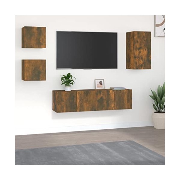 WOODEY Meuble TV 5 pièces en chêne fumé