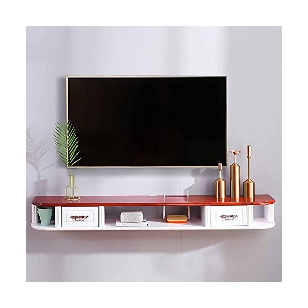 StrOux Meuble TV Flottant Meuble TV Mural, Unité de Divertissement Flottant en Bois Massif pour Salon Chambre Bureau, avec Ge