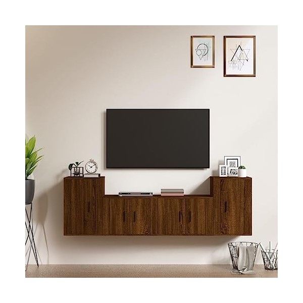 TEKEET Ensemble de 4 meubles TV en chêne marron