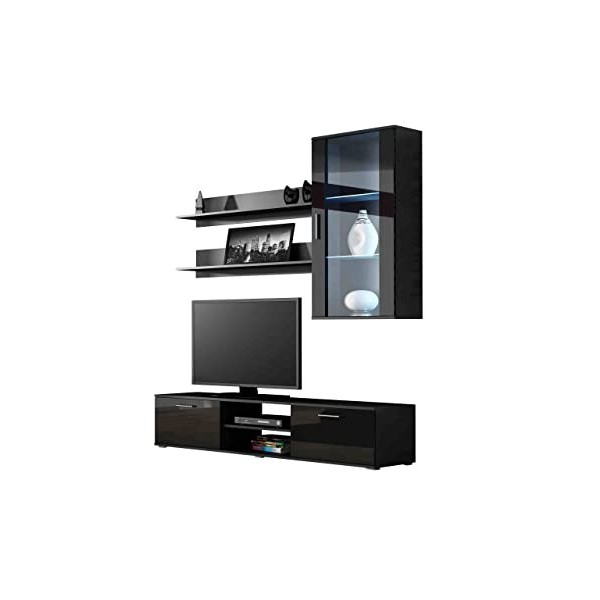 Soho V Meuble mural mural pour salon avec éclairage LED RVB, chêne Lefkas et chêne Lefkas + noir 