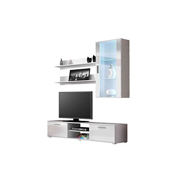 Soho V Meuble mural mural pour salon avec éclairage LED RVB, chêne Lefkas et chêne Lefkas + noir 