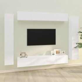 LAPOOH Ensemble de Meubles TV 8 pcs Blanc Brillant Bois dingénierie,Meuble TV,Table TV,Ensemble Meuble TV