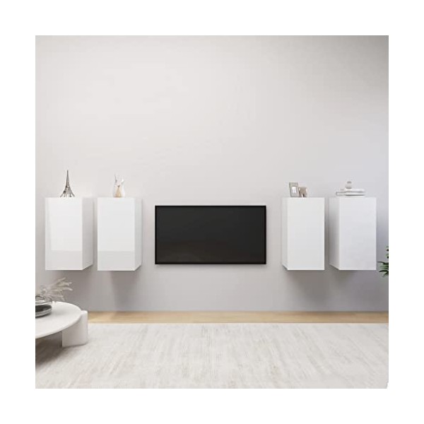 Centres de divertissement et meubles TV, meubles TV 4 pièces blanc brillant 30,5 x 30 x 60 cm en bois dingénierie