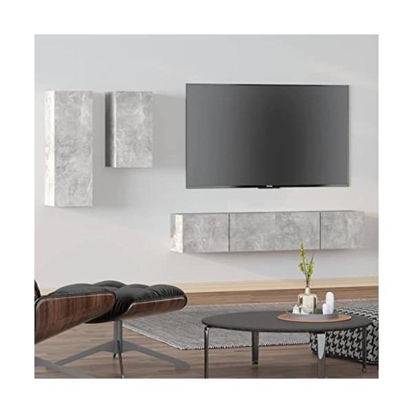 CBLDF Meuble TV 4 pièces en bois dingénierie gris béton