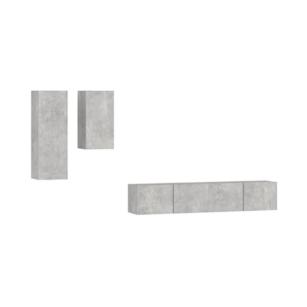 CBLDF Meuble TV 4 pièces en bois dingénierie gris béton