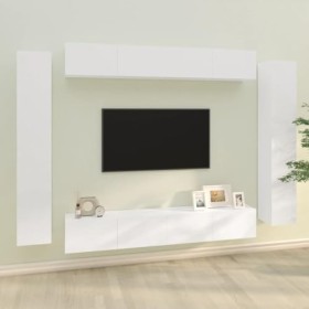 heybb Ensemble de Meubles TV 8 pcs Blanc Brillant Bois dingénierie,Meuble TV,Table TV,Ensemble Meuble TV