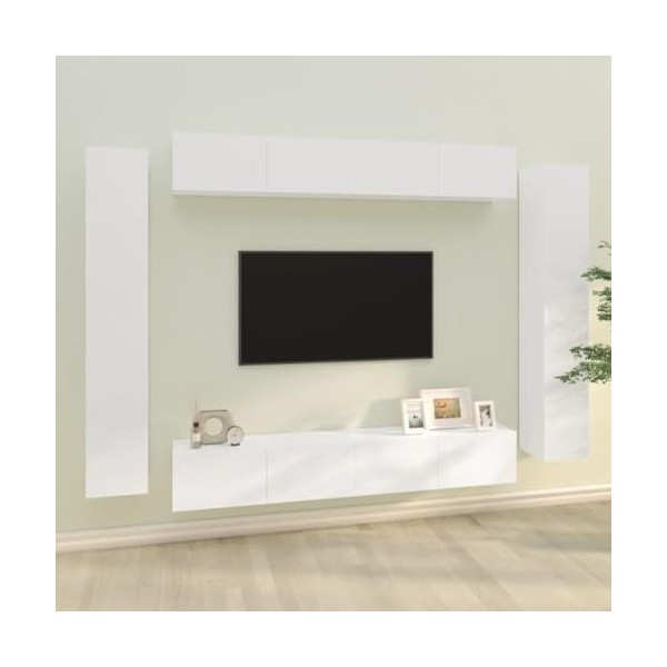 heybb Ensemble de Meubles TV 8 pcs Blanc Brillant Bois dingénierie,Meuble TV,Table TV,Ensemble Meuble TV