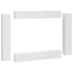 heybb Ensemble de Meubles TV 8 pcs Blanc Brillant Bois dingénierie,Meuble TV,Table TV,Ensemble Meuble TV