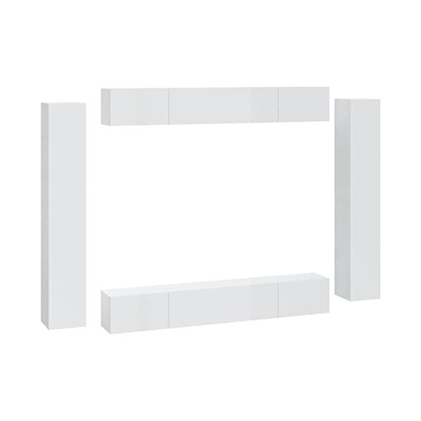 heybb Ensemble de Meubles TV 8 pcs Blanc Brillant Bois dingénierie,Meuble TV,Table TV,Ensemble Meuble TV