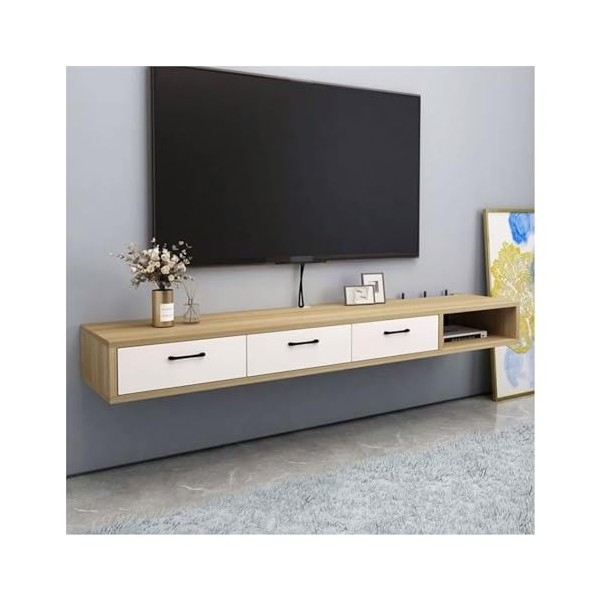 Meuble TV Banc TV Meuble TV mural flottant multifonctionnel en bois avec armoire de rangement et tiroir, meuble TV for chambr