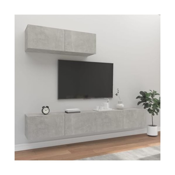 TALCUS Meuble TV 3 pièces en bois gris béton