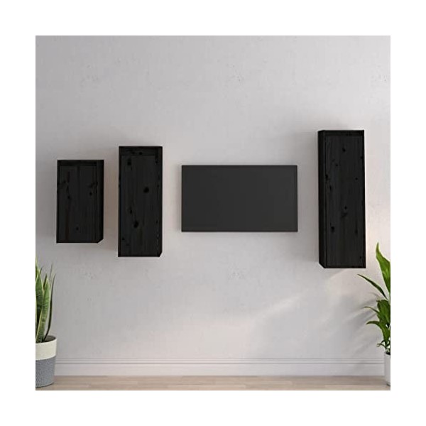 CBLDF Meuble TV 3 pièces en pin massif noir