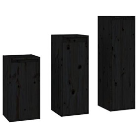 CBLDF Meuble TV 3 pièces en pin massif noir