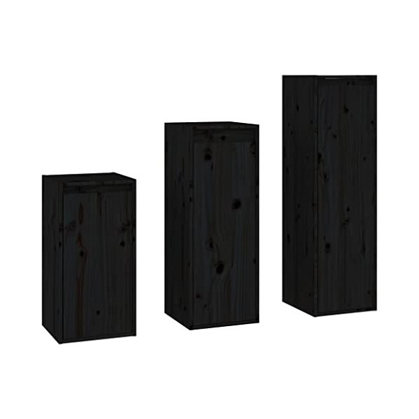 CBLDF Meuble TV 3 pièces en pin massif noir