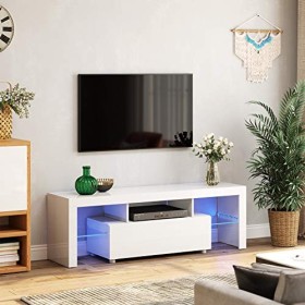 VASAGLE Meuble TV pour téléviseurs jusquà 60 Pouces, Grand téléviseur - Meuble TV, étagère TV avec éclairage LED, lowboard, 