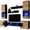 ExtremeFurniture Luck Meuble TV, Carcasse en Wotan Mat/Façade en Gris Brillant + LED Bleues