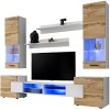 ExtremeFurniture Luck Meuble TV, Carcasse en Wotan Mat/Façade en Gris Brillant + LED Bleues