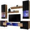 ExtremeFurniture Luck Meuble TV, Carcasse en Wotan Mat/Façade en Gris Brillant + LED Bleues