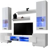 ExtremeFurniture Luck Meuble TV, Carcasse en Wotan Mat/Façade en Gris Brillant + LED Bleues
