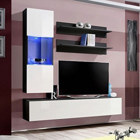 Paris Prix - Meuble TV Mural Design Fly III 190cm Blanc & Noir