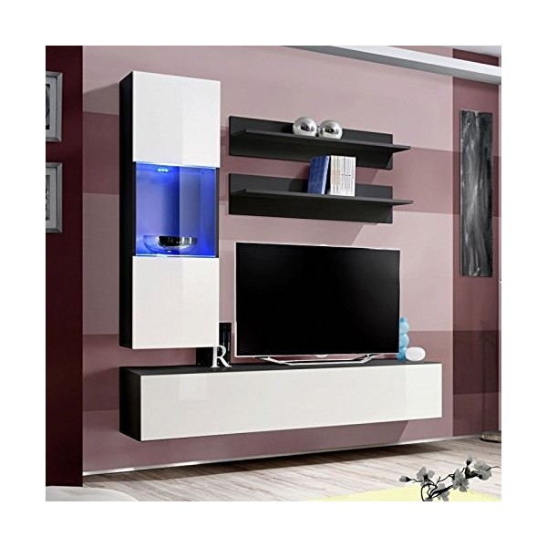 Paris Prix - Meuble TV Mural Design Fly III 190cm Blanc & Noir