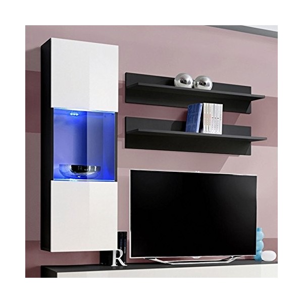 Paris Prix - Meuble TV Mural Design Fly III 190cm Blanc & Noir