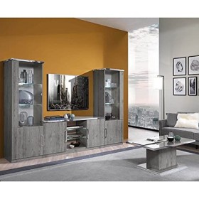 AltoBuy NAKTAM - Meuble TV 2 Portes Aspect Chêne Gris Laqué