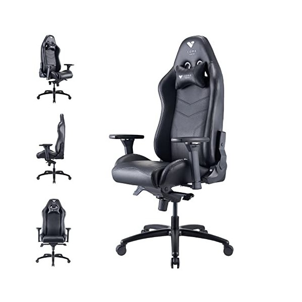 Com4Gaming Argon 2023-Onyx Fauteuil de jeu en cuir synthétique respirant, cuir synthétique, onyx noir, 165-195 cm