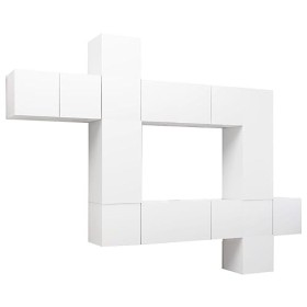 Gecheer Ensemble de Meuble TV 10 pcs Blanc Aggloméré Banc TV, Support de Télévision pour Salon, Chambre Meubles