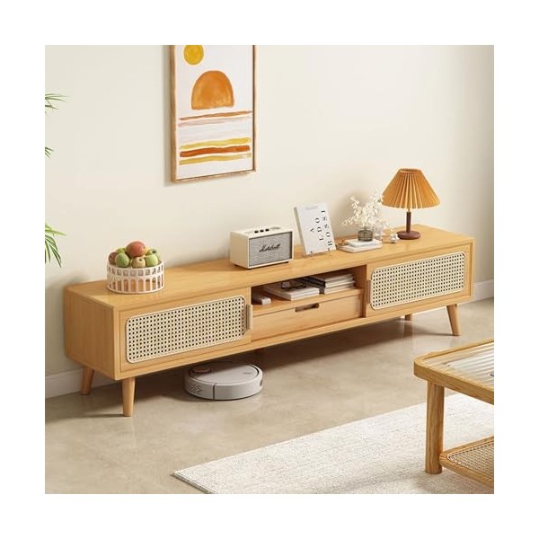 Meuble TV en rotin jusquà 63 pouces, console TV bohème avec porte en rotin, console TV de ferme, meuble multimédia, supports