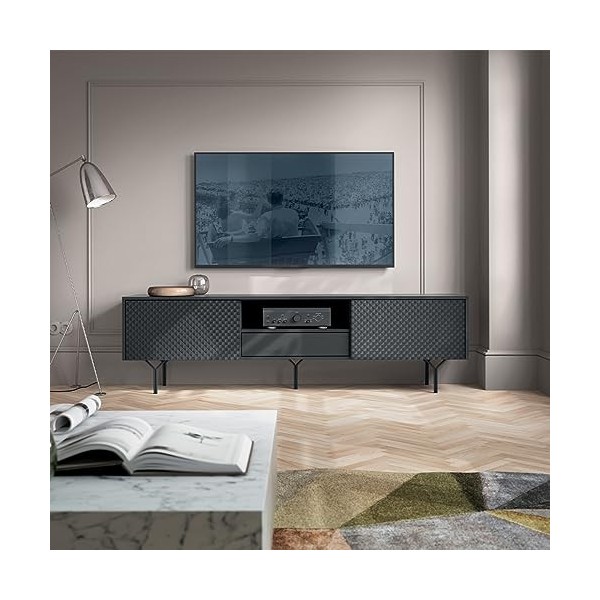 Petits-meubles Meuble TV 2 Portes 1 tiroir 180 cm Iron Noir