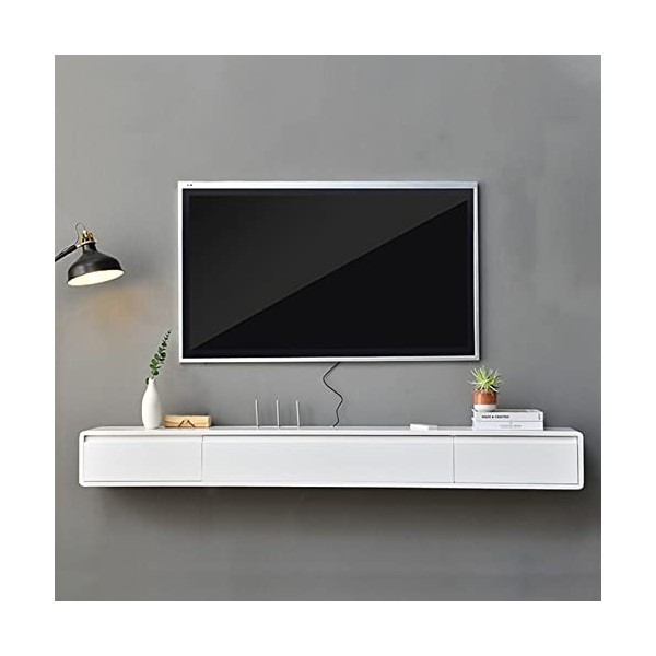 Meuble TV Mural Console multimédia Murale avec 2 Tiroirs，120/140Cm Blanc Meuble TV Mural Flottant，Étagère TV Flottante Centre