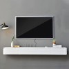 Meuble TV Mural Console multimédia Murale avec 2 Tiroirs，120/140Cm Blanc Meuble TV Mural Flottant，Étagère TV Flottante Centre