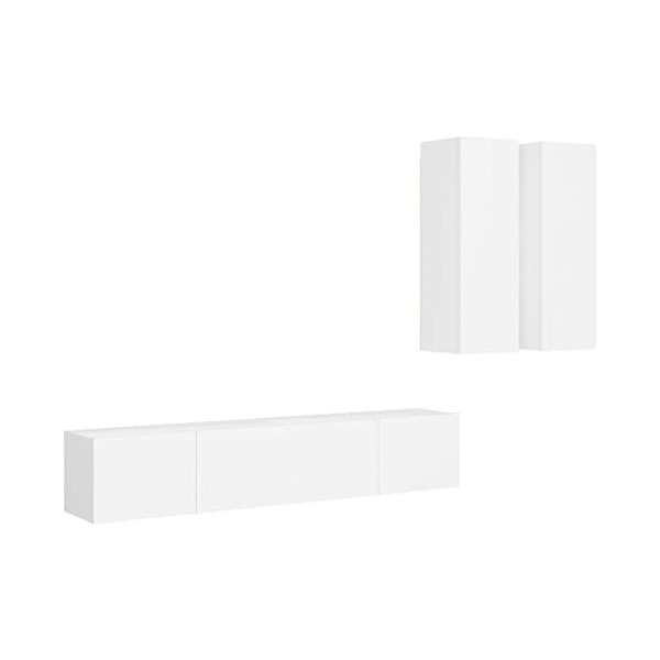 LEDSIX Ensemble de meubles TV 4 pièces en bois blanc pour centres de divertissement et meubles TV