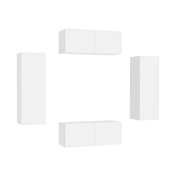 LEDSIX Ensemble de meubles TV 4 pièces en bois blanc pour centres de divertissement et meubles TV