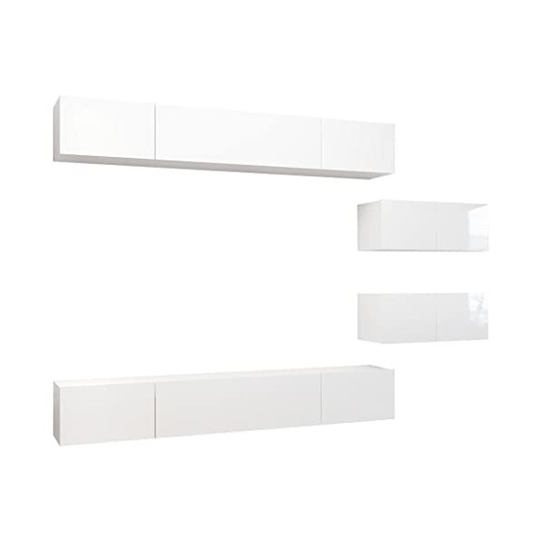 lvssiao Modulo TV Meuble de salon Ensemble de meuble TV 6 pièces aggloméré Blanc brillant Table TV facile à nettoyer pour cha