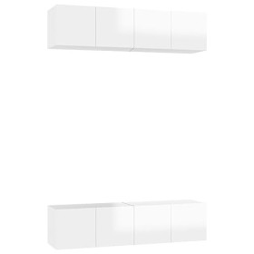TECHPO Home Hardware Businese Lot de 4 meubles TV en bois Blanc brillant 60 x 30 x 30 cm