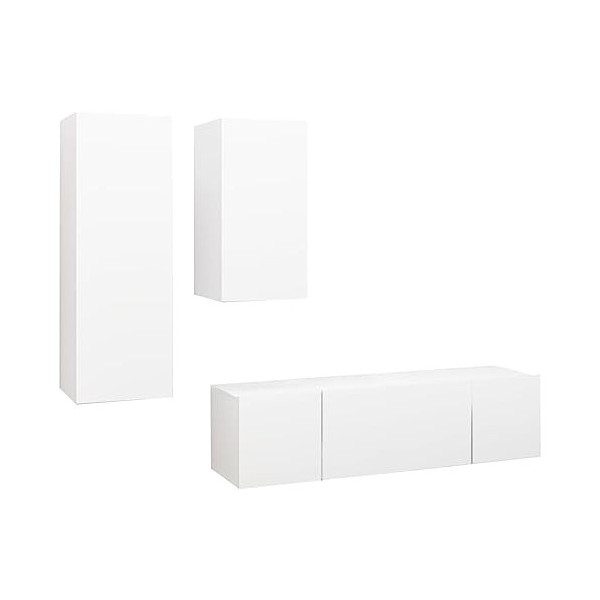 DCRAF Centres de divertissement et meubles TV, ensemble de 4 meubles TV en bois blanc