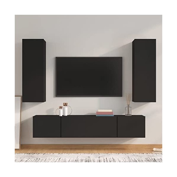 WOODEY Meuble TV 4 pièces en bois noir