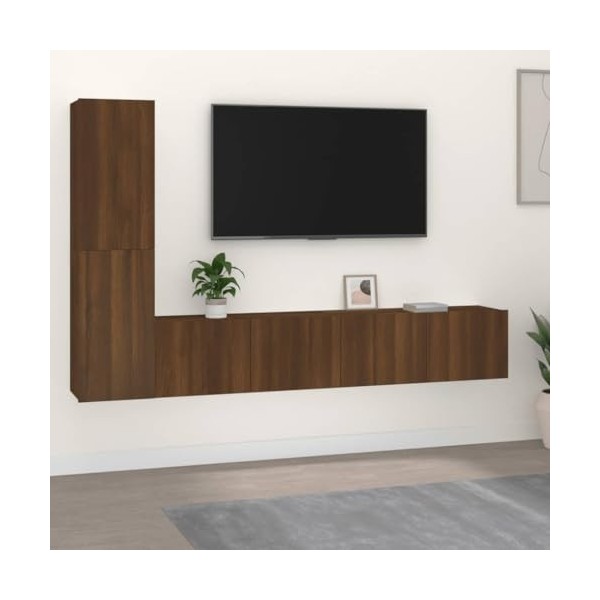 CUTSKY Meuble TV 4 pièces en chêne marron