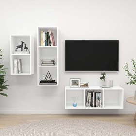 CUTSKY Meuble TV 3 pièces en bois dingénierie blanc
