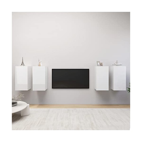 TEKEET Lot de 4 meubles TV en bois blanc brillant 30,5 x 30 x 60 cm