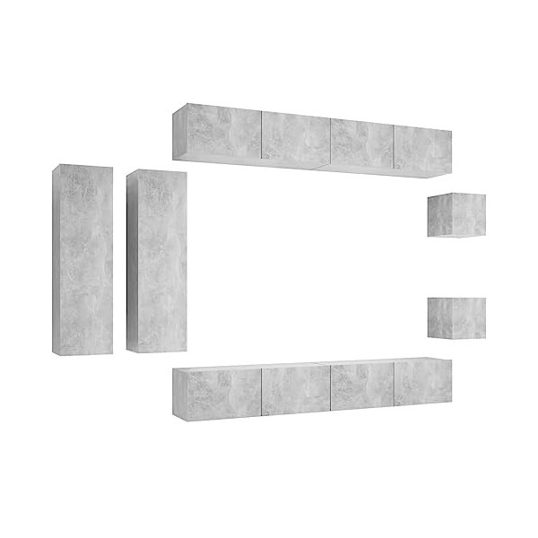BaraSh Ensemble de Meuble TV 8 pcs Gris béton Aggloméré,Meuble TV,Table Basse Salon Meuble TV,Table Basse LED Couleurs